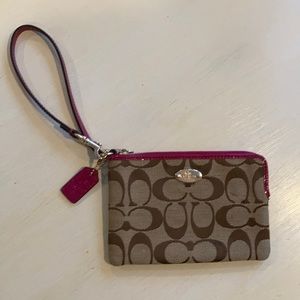 Coach wristlet, brown and pink trim
